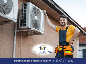Sure Thing Home Inspections - Technician standing next to installed outdoor AC unit on residential home