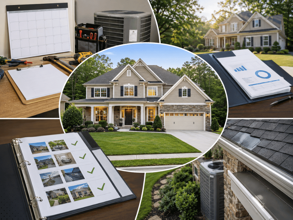 Home inspection findings in Buford, GA showing HVAC equipment, crawl space conditions, roof flashing, electrical panel, drainage, and exterior components evaluated during a pre-listing home inspection.