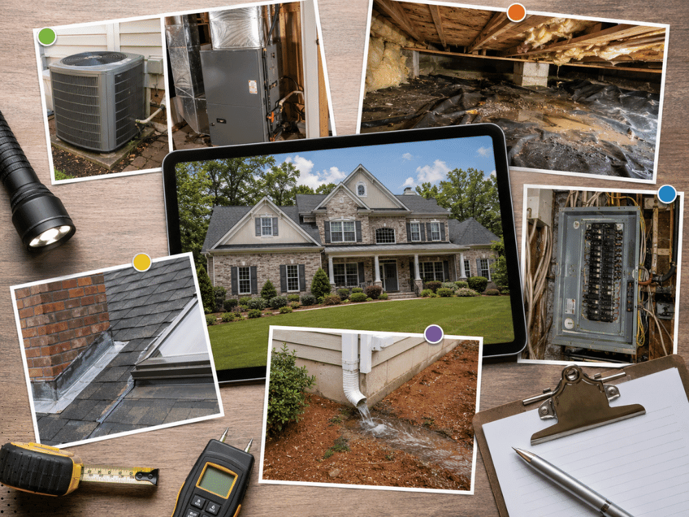 Professional pre-listing home inspection in Buford, GA with inspection checklist, testing equipment, and a well-maintained home prepared for sale by Sure Thing Home Inspections.