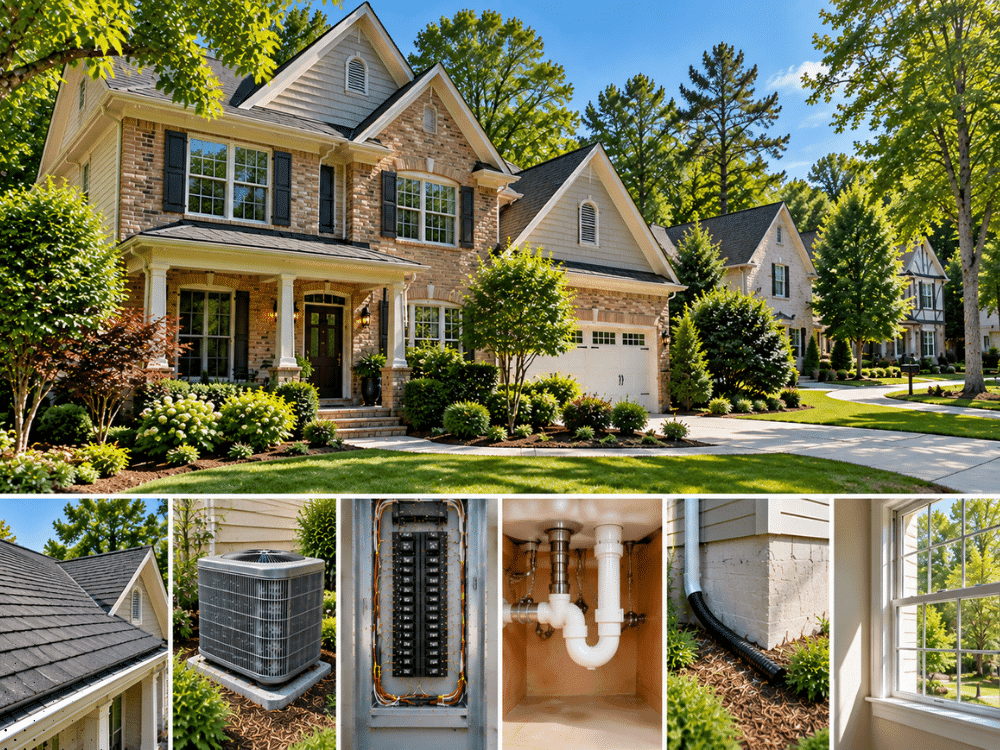 Dunwoody GA home with roof, HVAC, electrical, plumbing, drainage, and exterior components