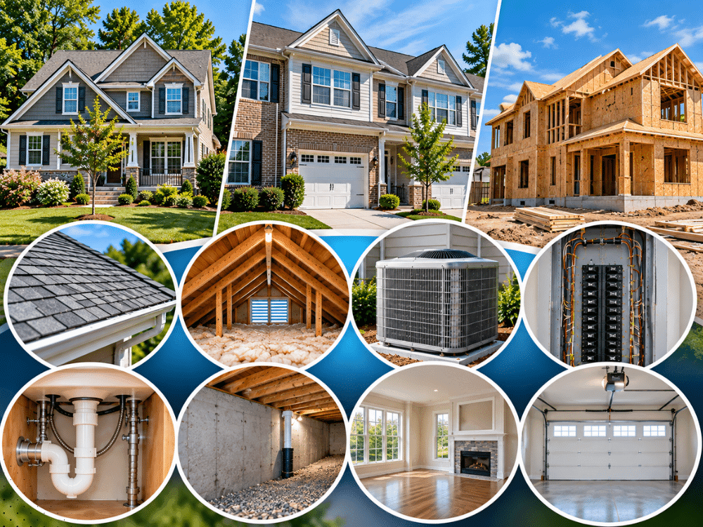 Sugar Hill Georgia homes and new construction with roof, attic, HVAC, electrical, plumbing, foundation, and interior components