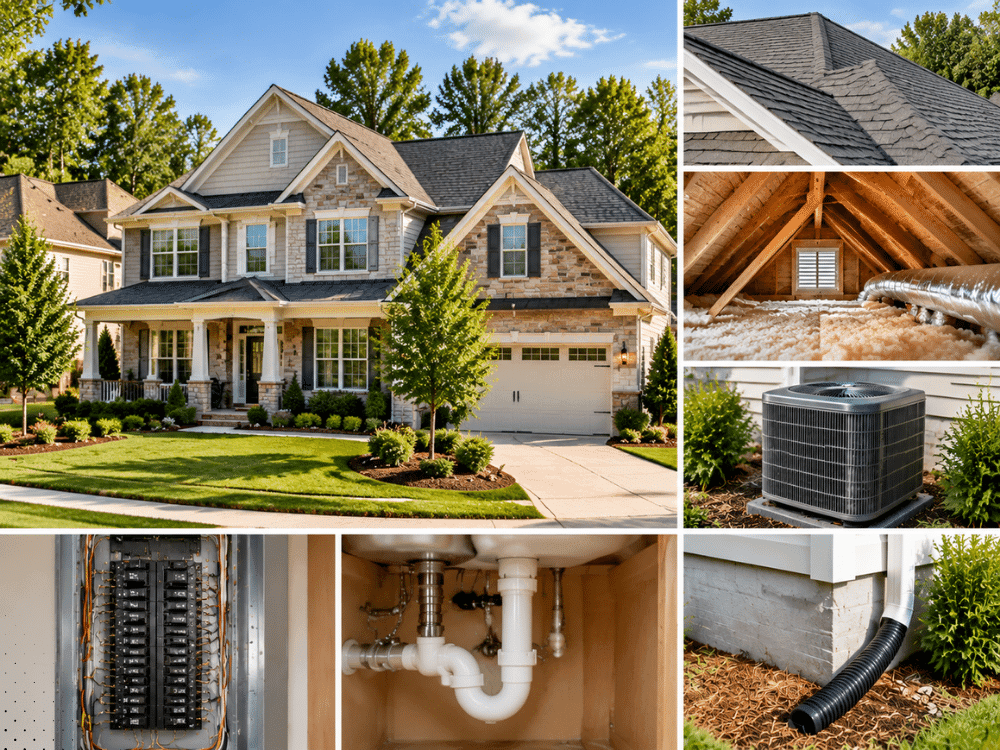 Alpharetta GA home with roof, attic, HVAC, electrical, plumbing, and exterior drainage components