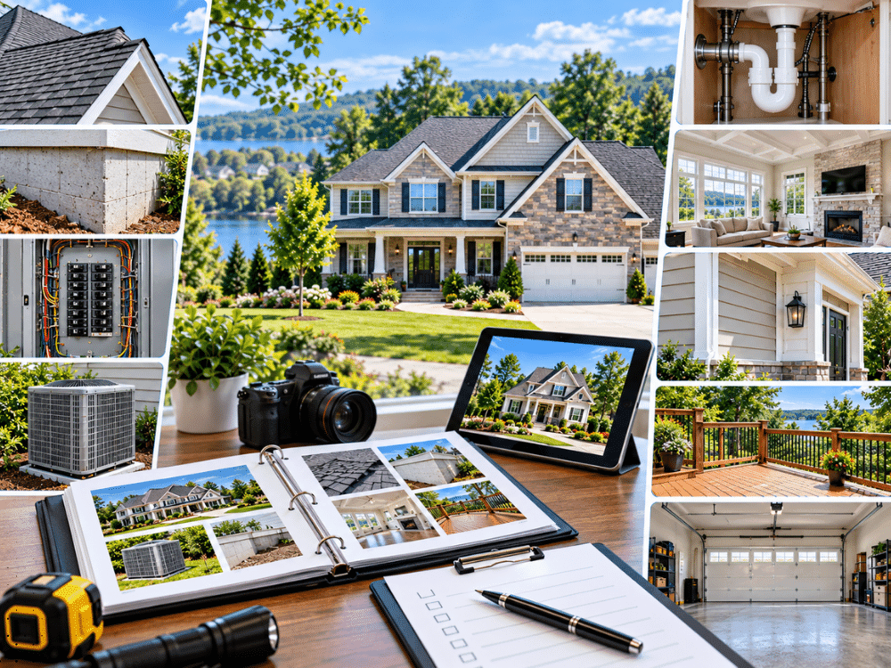 Residential home inspection in Johns Creek GA with photos documenting roof, foundation, electrical, HVAC, plumbing, deck, and garage