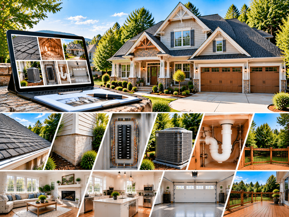 Residential home inspection in Suwanee GA showing a home with roof, HVAC, electrical, plumbing, interior, garage, and deck areas
